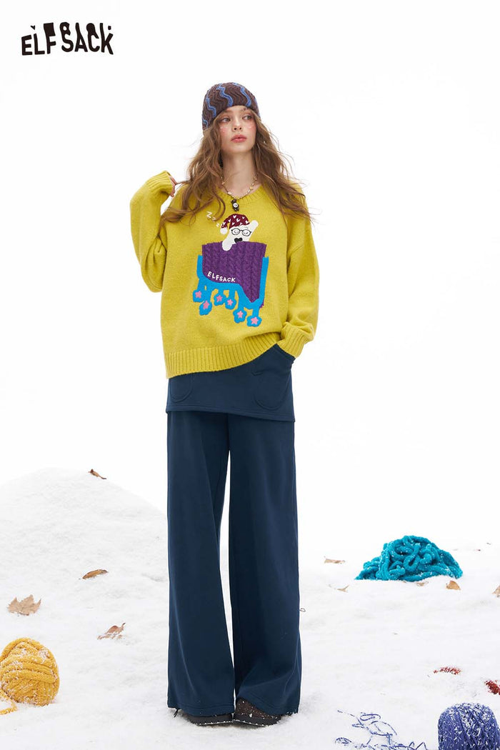 ELFSACK Soft Loose Fake Two Piece Straight Floor Length Pants