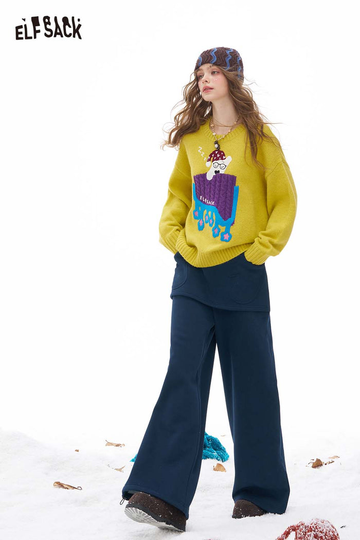 ELFSACK Soft Loose Fake Two Piece Straight Floor Length Pants