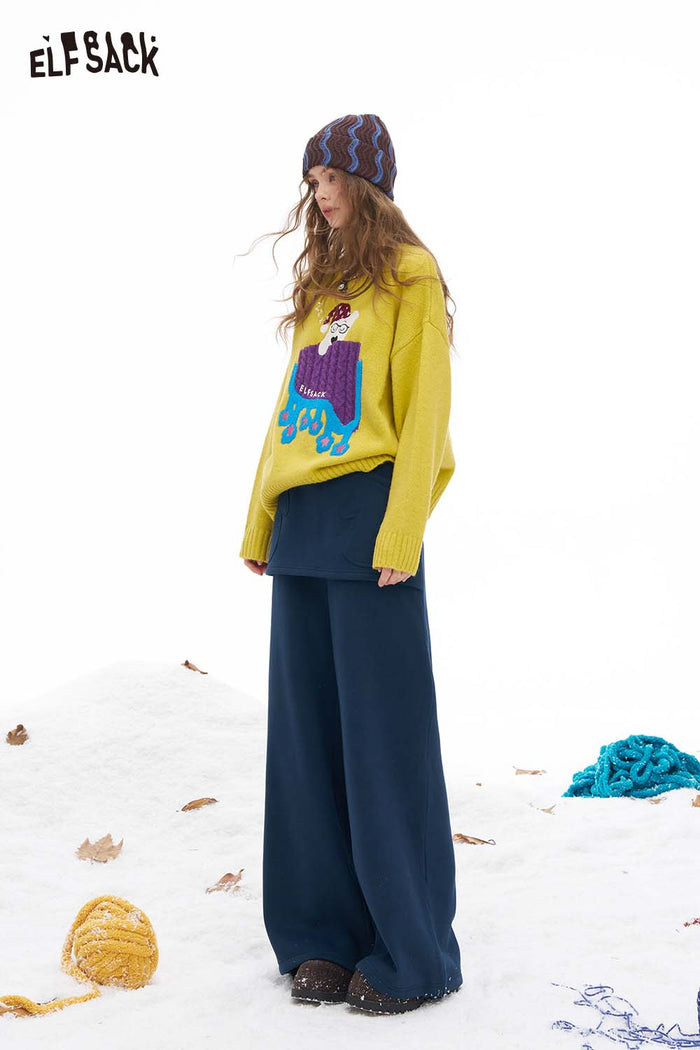ELFSACK Soft Loose Fake Two Piece Straight Floor Length Pants