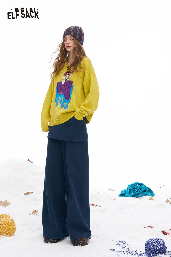 ELFSACK Soft Loose Fake Two Piece Straight Floor Length Pants