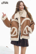 ELFSACK Soft Loose Plush Lapel 3D Heart Pocket Solid Coat