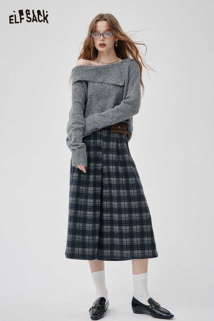 ELFSACK Soft Loose Stripe Culottes Skirt Style Wide Leg Pants