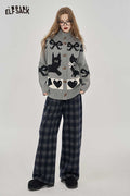 ELFSACK Soft Mallard Plaid Wide Leg Loose Slimming Straight Pants
