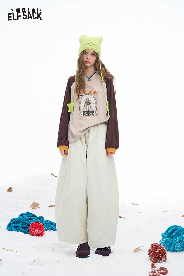 ELFSACK Soft Minimalist Casual Loose Solid Wide Leg Pants