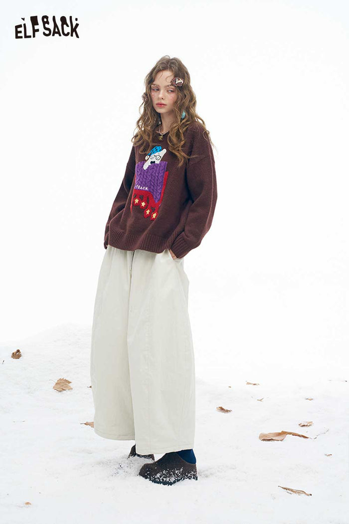 ELFSACK Soft Minimalist Casual Loose Solid Wide Leg Pants