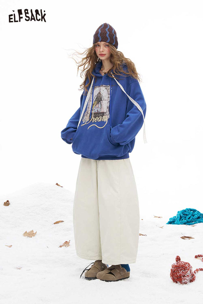 ELFSACK Soft Minimalist Casual Loose Solid Wide Leg Pants