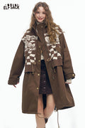 ELFSACK Soft Minimalist Classic Knit Stripe Trim Solid Long Coat
