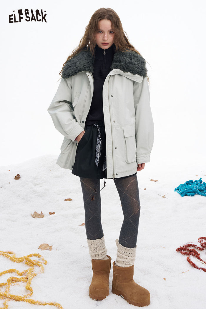 ELFSACK Soft Minimalist Classic Solid Plush Lapel Coat