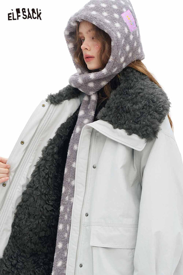 ELFSACK Soft Minimalist Classic Solid Plush Lapel Coat