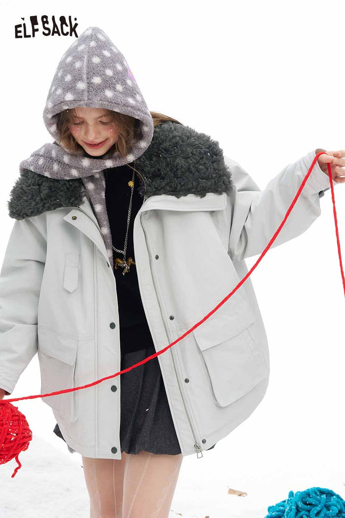 ELFSACK Soft Minimalist Classic Solid Plush Lapel Coat