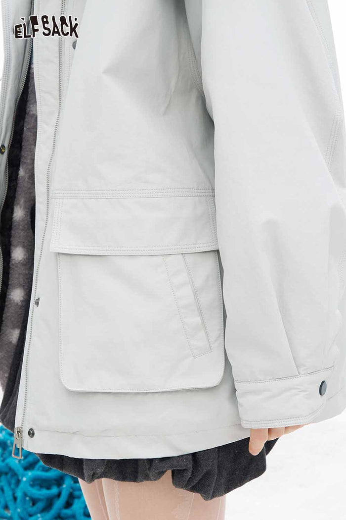 ELFSACK Soft Minimalist Classic Solid Plush Lapel Coat