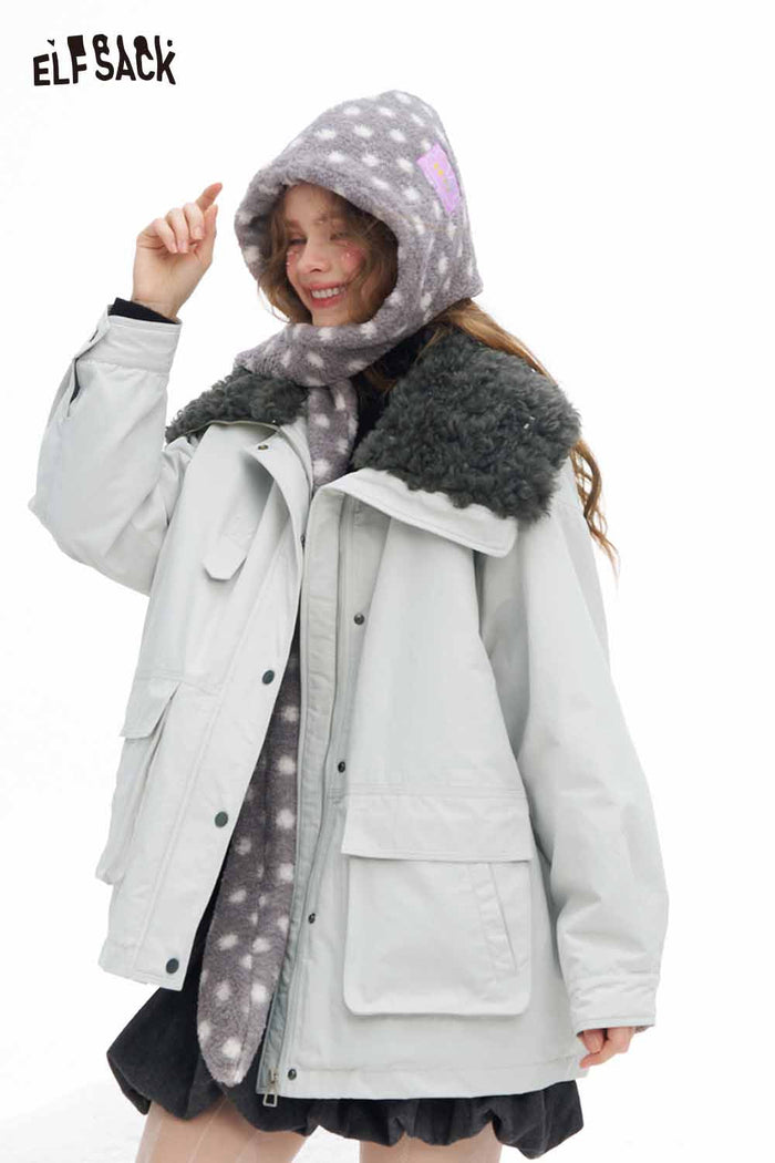 ELFSACK Soft Minimalist Classic Solid Plush Lapel Coat