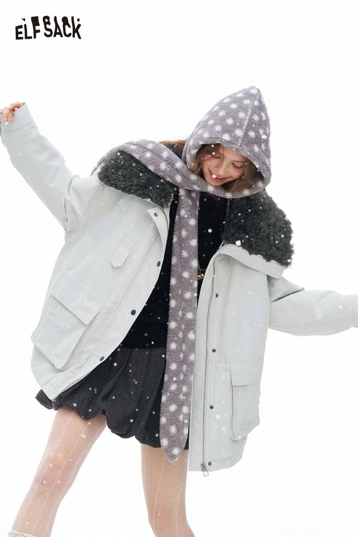 ELFSACK Soft Minimalist Classic Solid Plush Lapel Coat