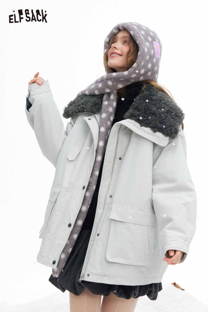 ELFSACK Soft Minimalist Classic Solid Plush Lapel Coat