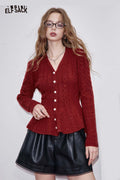 ELFSACK Soft Multi Color Butto-front Peplum Knit Sweater