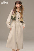 ELFSACK Soft Multiple Buttons Waist Drawstring Long Dress
