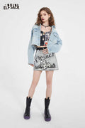 ELFSACK Soft Petite Denim High Waist Loose A-Line Skirt