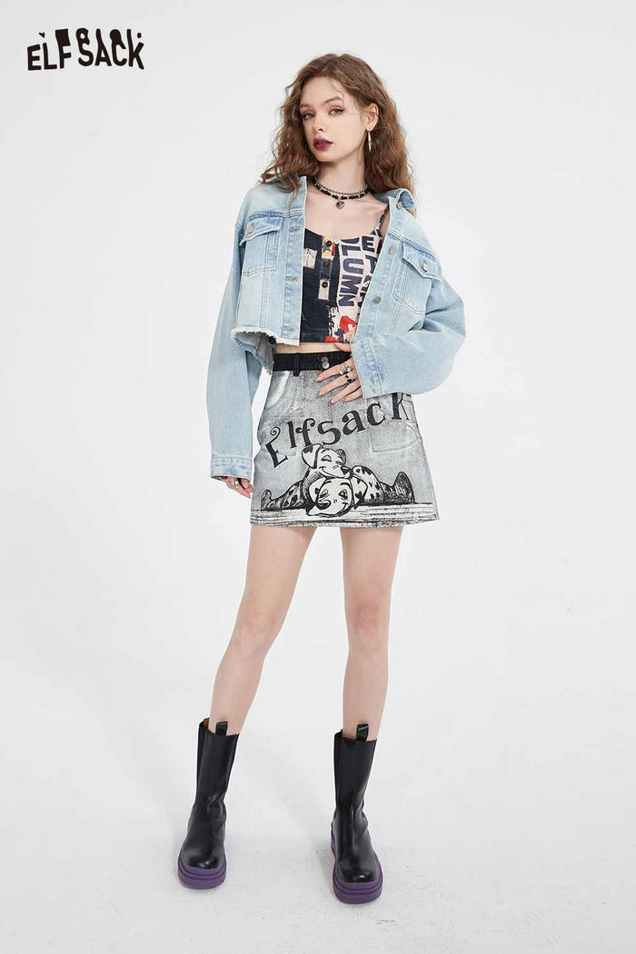ELFSACK Soft Petite Denim High Waist Loose A-Line Skirt