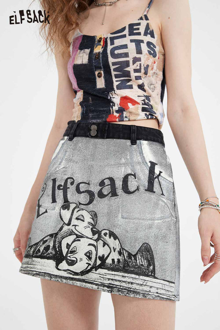 ELFSACK Soft Petite Denim High Waist Loose A-Line Skirt