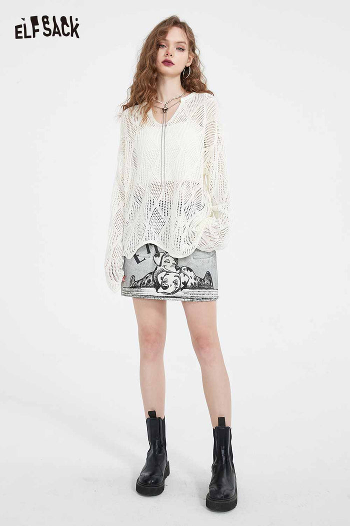 ELFSACK Soft Petite Denim High Waist Loose A-Line Skirt