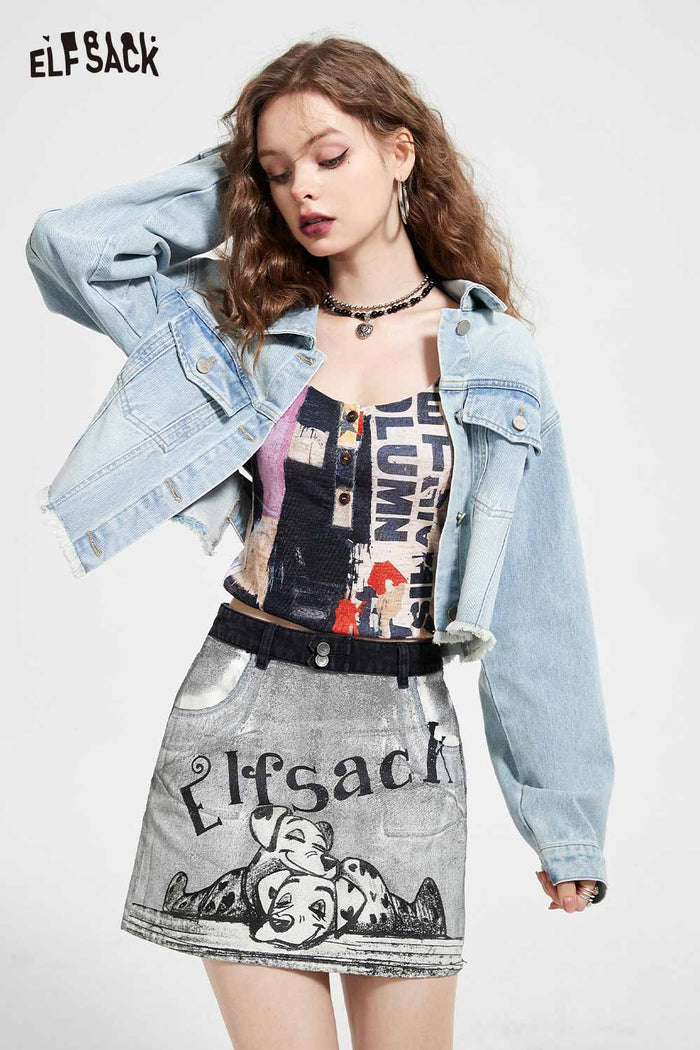 ELFSACK Soft Petite Denim High Waist Loose A-Line Skirt