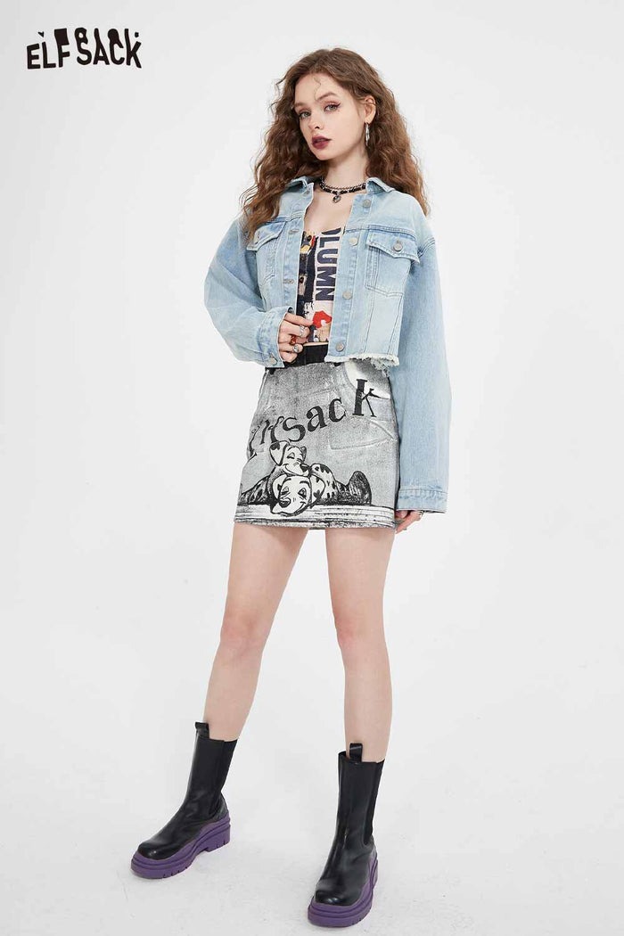 ELFSACK Soft Petite Denim High Waist Loose A-Line Skirt