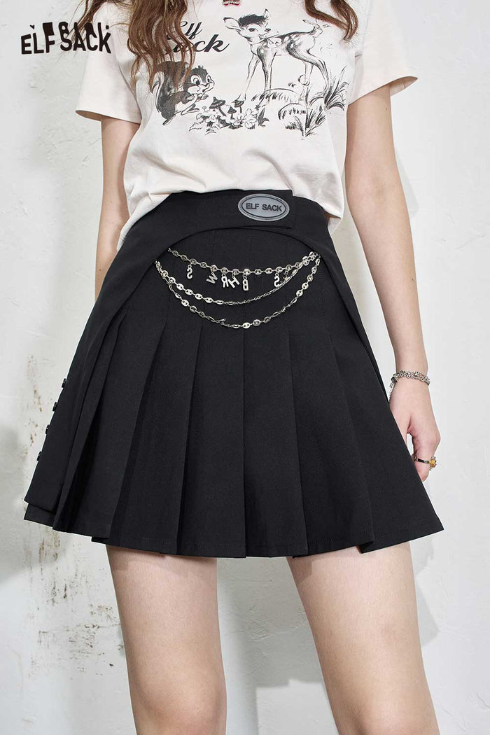 ELFSACK Soft Petite Sweetcore High Waist Pleated A-Line Skirt