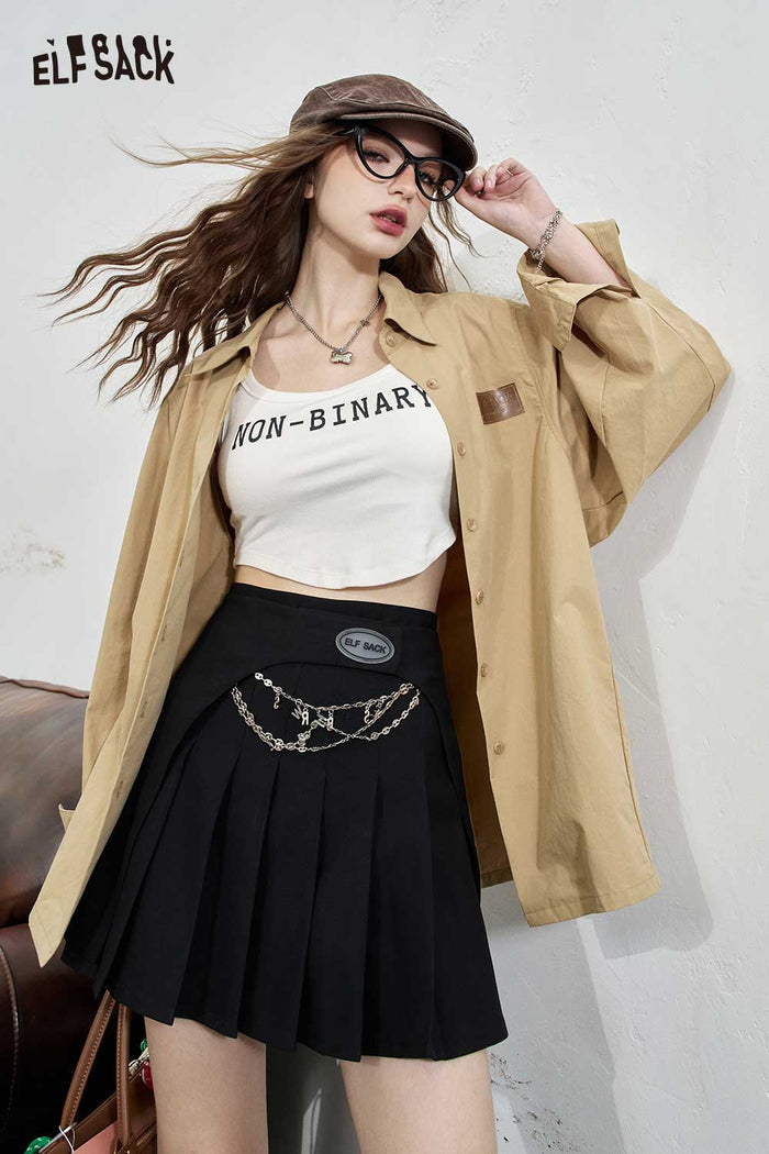 ELFSACK Soft Petite Sweetcore High Waist Pleated A-Line Skirt