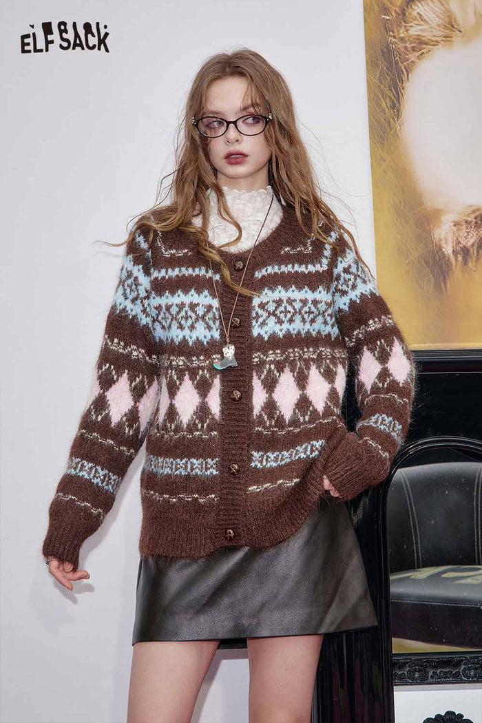 ELFSACK Soft Plaid High-waisted Wide-leg Pants