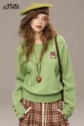 ELFSACK Soft Postal Stamp Raised Stitch Crew Neckline Oversized Sweater