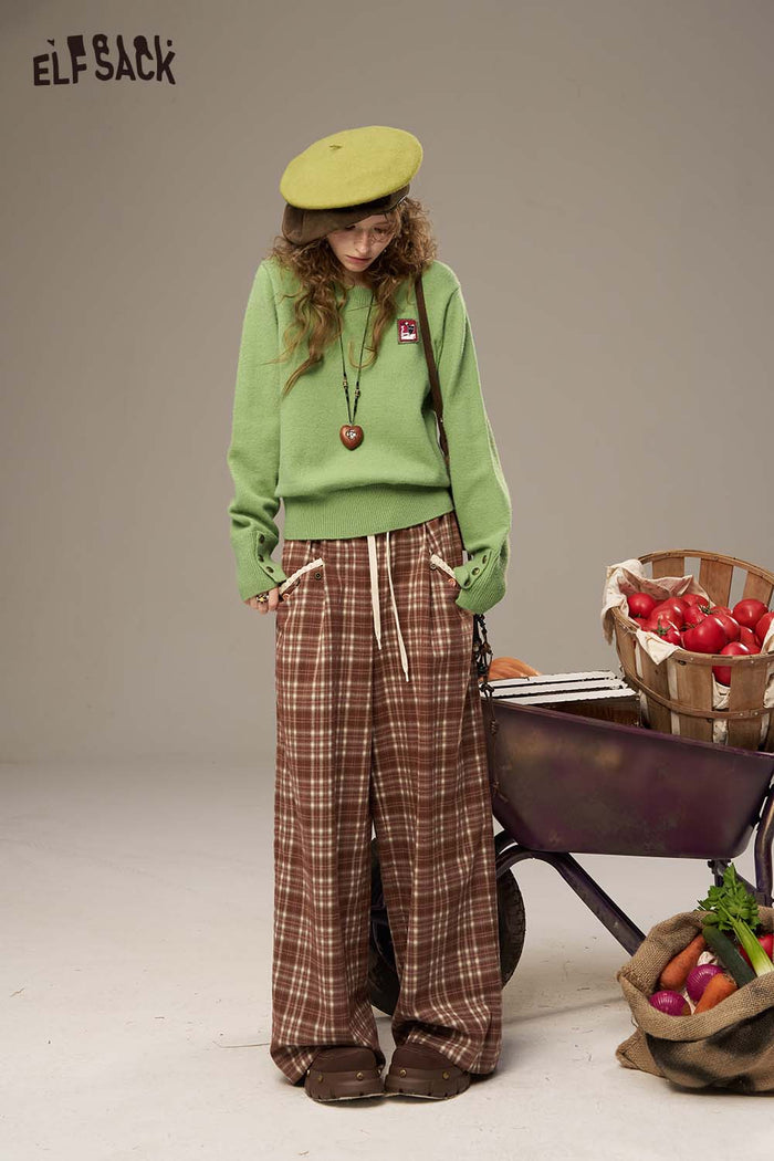 ELFSACK Soft Postal Stamp Raised Stitch Crew Neckline Oversized Sweater