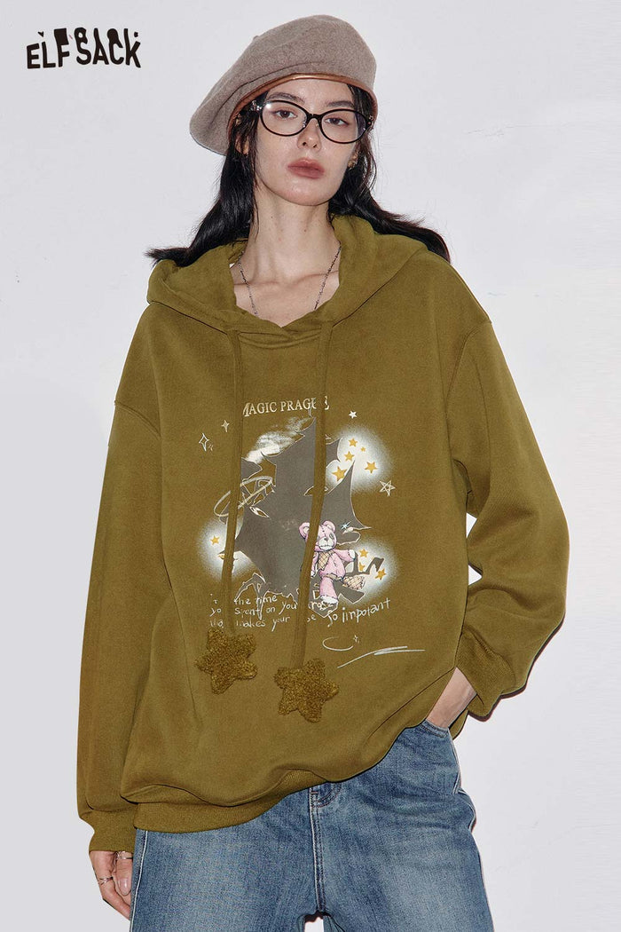 ELFSACK Soft Relaxed Fit Graphic Print Hood Hoodie