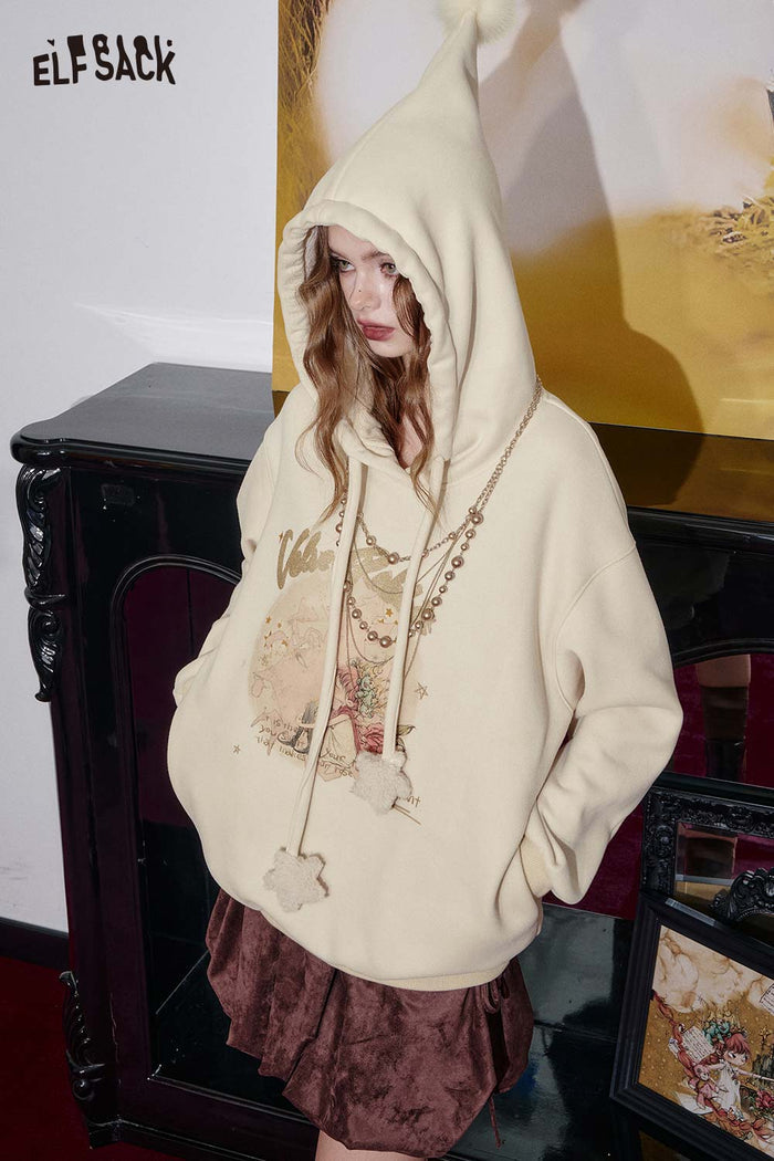ELFSACK Soft Relaxed Fit Graphic Print Hood Hoodie