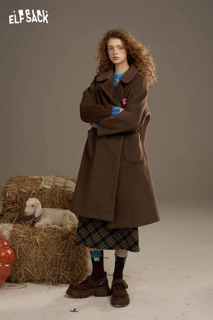ELFSACK Soft Small Area Pattern Lantern Sleeves Fitted Knitted Sweater