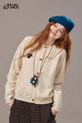 ELFSACK Soft Solid Color Cartoon Embroidery Detail Knit Cardigan