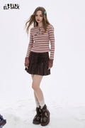 ELFSACK Soft Stripe Graphic Contrast Sleeve Round Neck Long Sleeve Tshirt