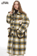 ELFSACK Soft Stripe Single Breasted Dog Graphic Heart Pocket Long Coat