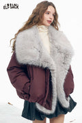 ELFSACK Soft Trend Solid Plush Oversized Lapel Warm Coat