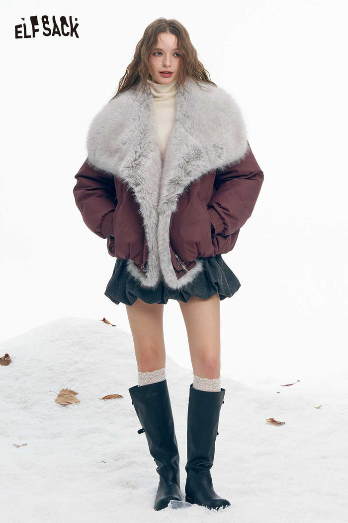 ELFSACK Soft Trend Solid Plush Oversized Lapel Warm Coat