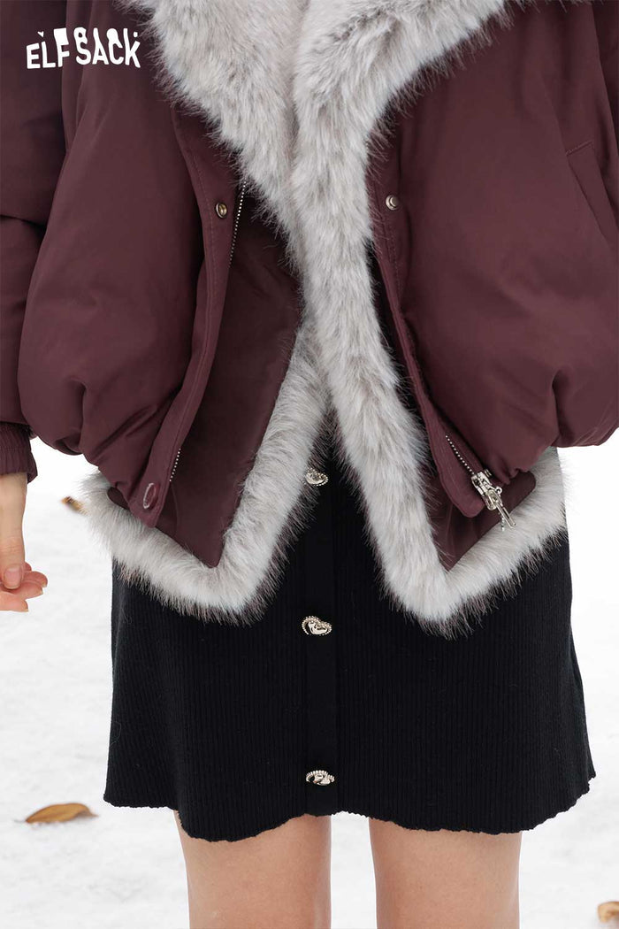 ELFSACK Soft Trend Solid Plush Oversized Lapel Warm Coat