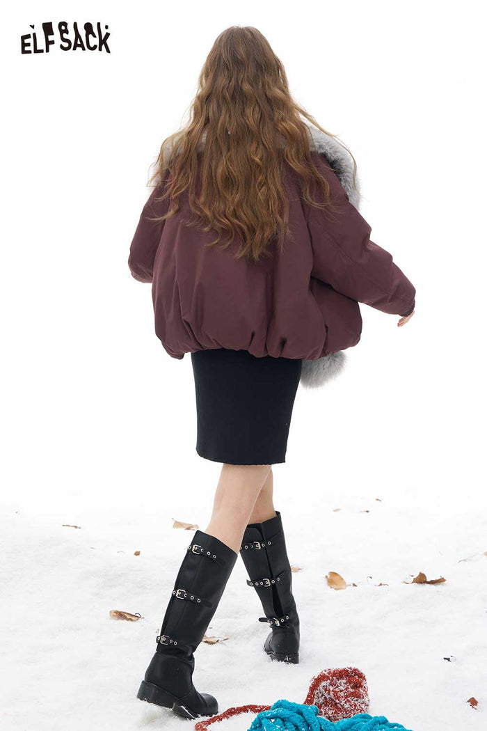 ELFSACK Soft Trend Solid Plush Oversized Lapel Warm Coat