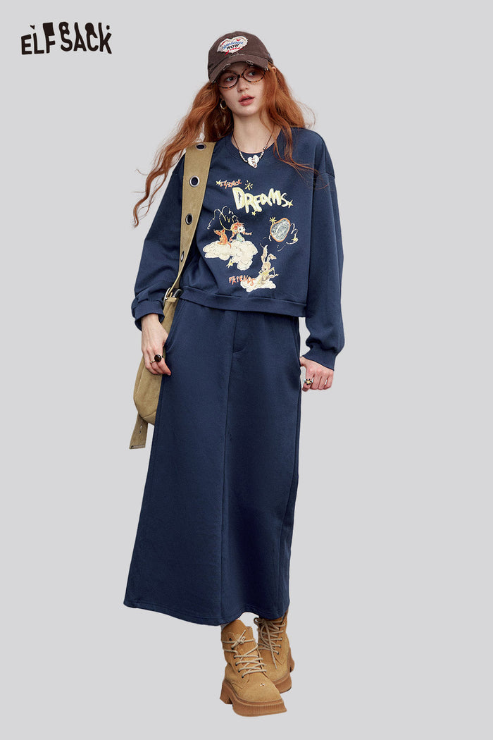 ELFSACK Soft Two Piece Set Embroidered Graphic Minimalist Lounge Set
