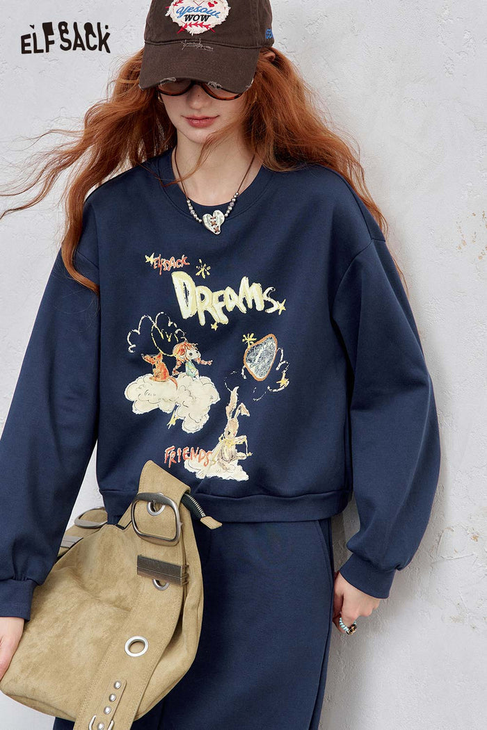 ELFSACK Soft Two Piece Set Embroidered Graphic Minimalist Lounge Set