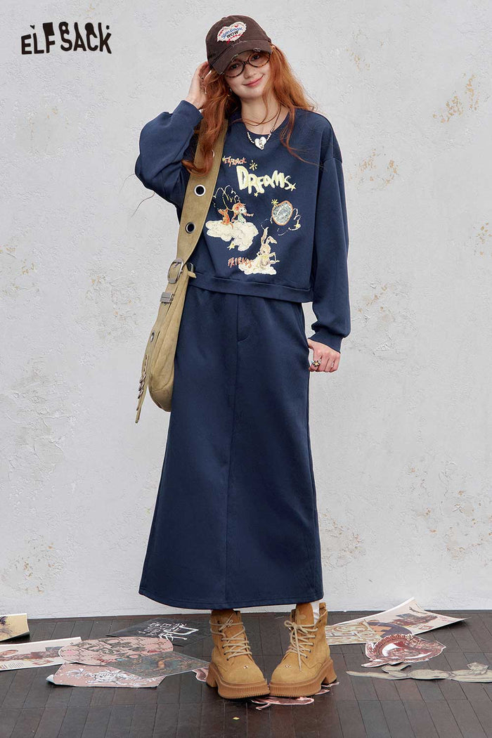 ELFSACK Soft Two Piece Set Embroidered Graphic Minimalist Lounge Set