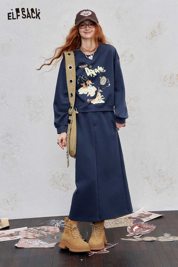 ELFSACK Soft Two Piece Set Embroidered Graphic Minimalist Lounge Set