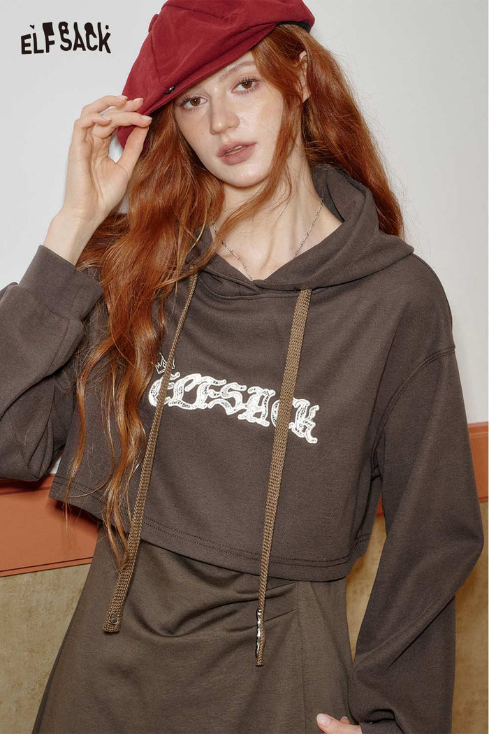 ELFSACK Soft Typography Oversized Silhouette Hoodie Dress