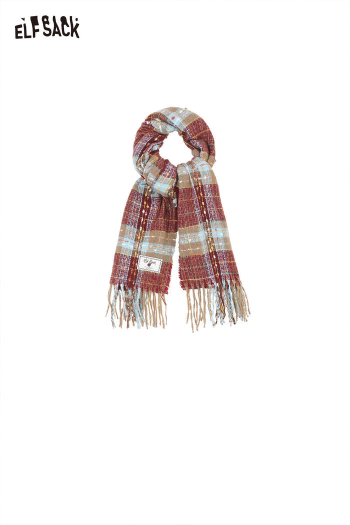 ELFSACK Soft Vintage Star Plaid Pattern Wool Blend Scarf