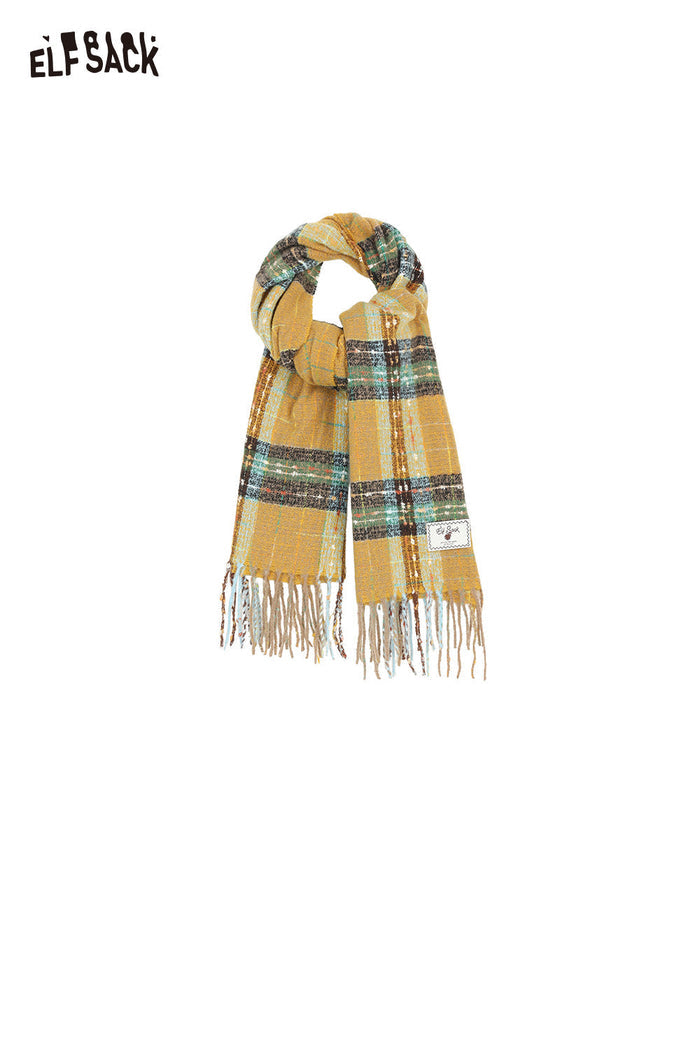 ELFSACK Soft Vintage Star Plaid Pattern Wool Blend Scarf