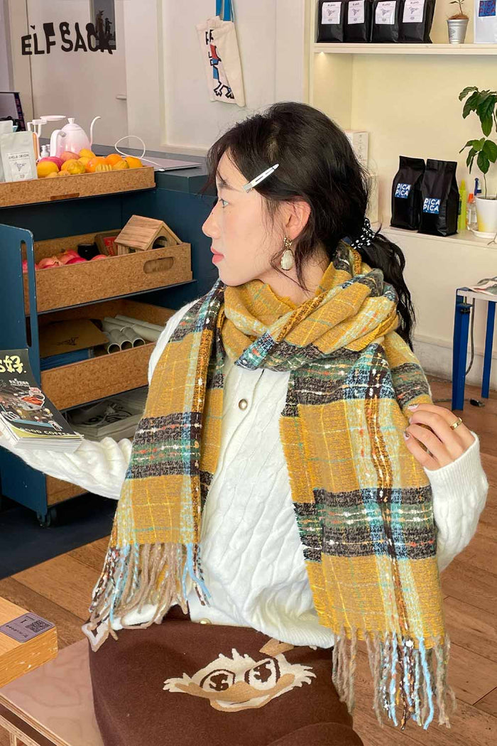 ELFSACK Soft Vintage Star Plaid Pattern Wool Blend Scarf