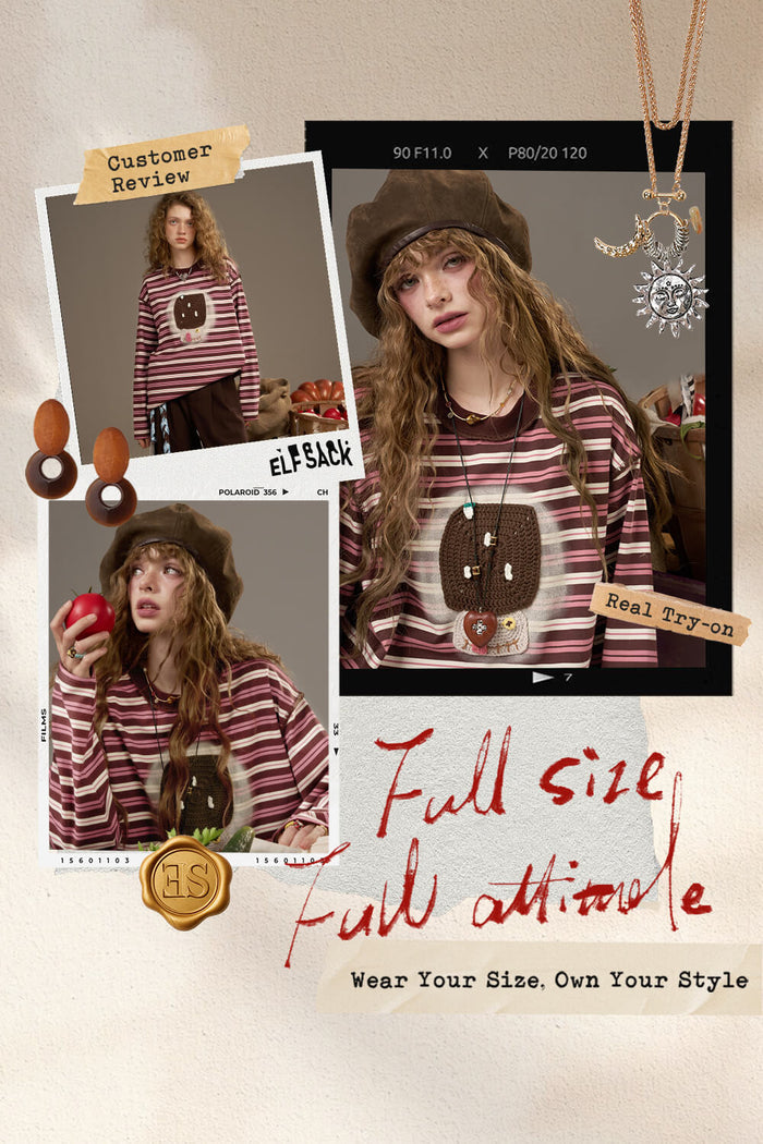 ELFSACK Soft Yarn Design Long Sleeve Hoodless Sweatshirt Full Size Plus Size